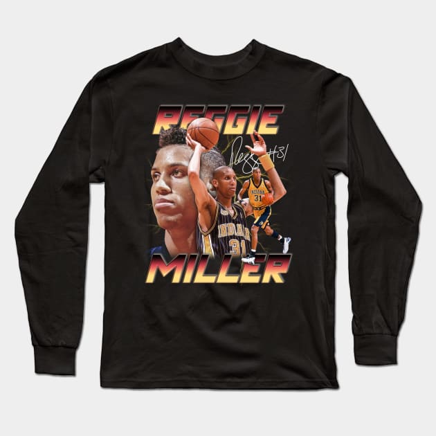 Reggie Miller Choke Sign Basketball Legend Signature Vintage Retro 80s 90s Bootleg Rap Style Long Sleeve T-Shirt by CarDE